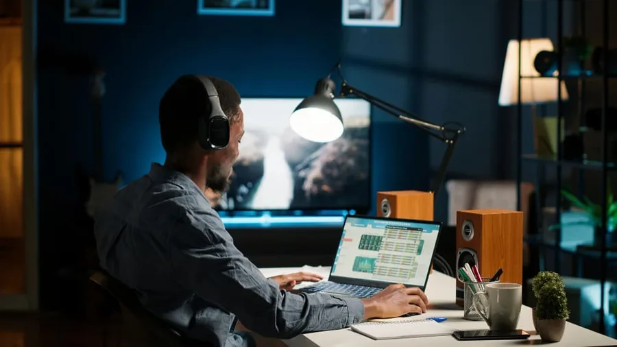 Developer customizing a GoHighLevel dashboard at a desk with multiple monitors