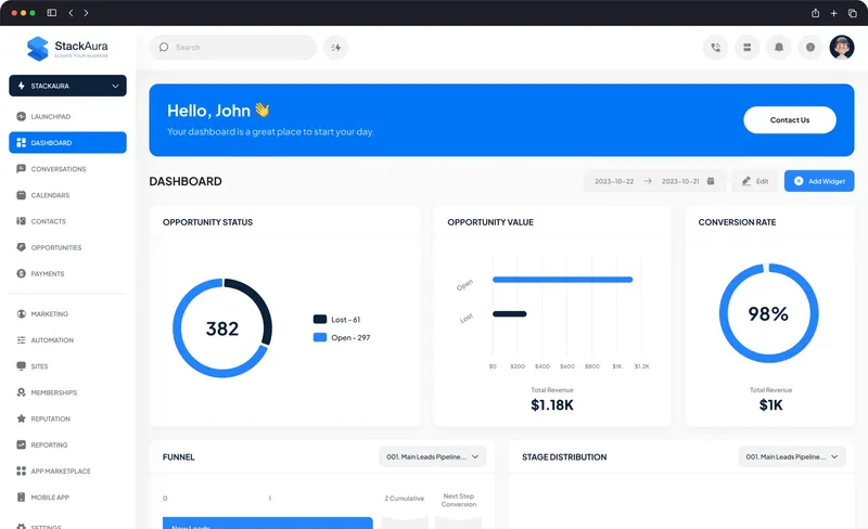 Aura White GoHighLevel branded dashboard theme