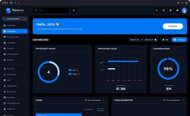 Obsidian Black dark-mode GoHighLevel dashboard theme