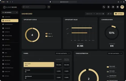Gold accent dark GoHighLevel dashboard theme with premium SaaS-style UI