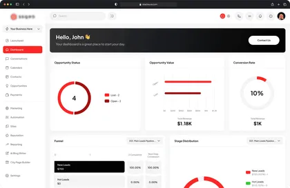 Minimal red and white GoHighLevel dashboard theme
