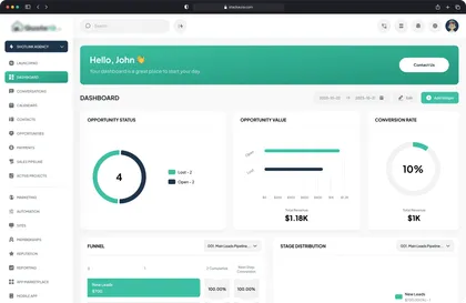Teal branded GoHighLevel dashboard theme with refined CRM interface