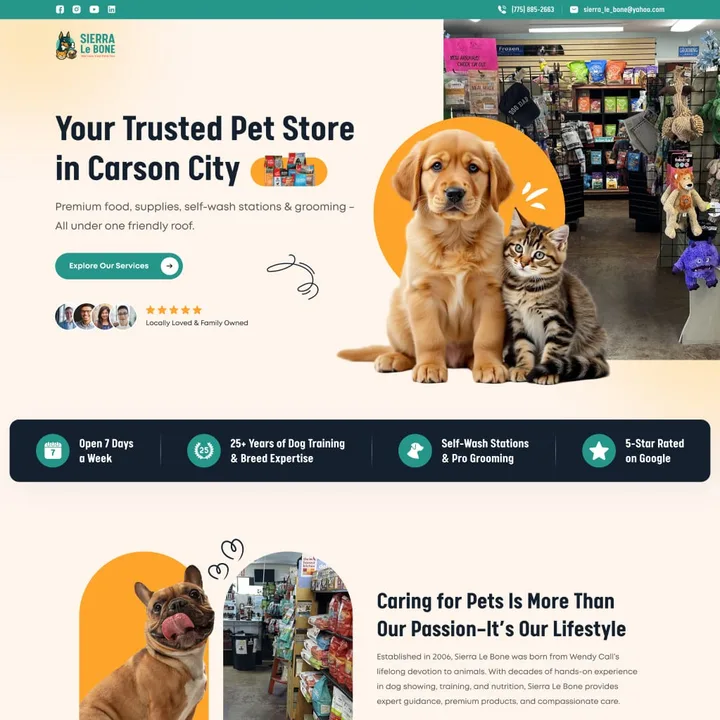StackAura Sierra pet store website design